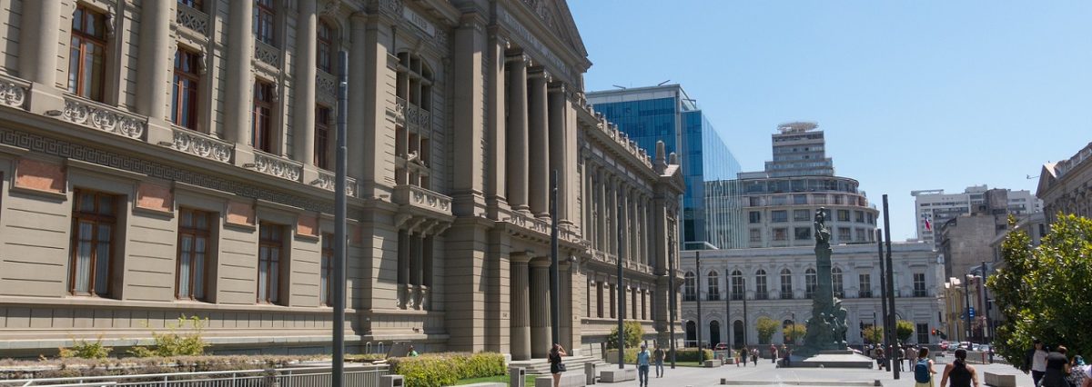 SANTIAGO DE CHILE, CHILE - JANUARY 26, 2018: View of the Palace of Courts of Justice of Santiago de Chile, the capital of Chile, located in Montt-Varas Square (Plaza Montt-Varas in Spanish). Santiago de Chile, Chile.